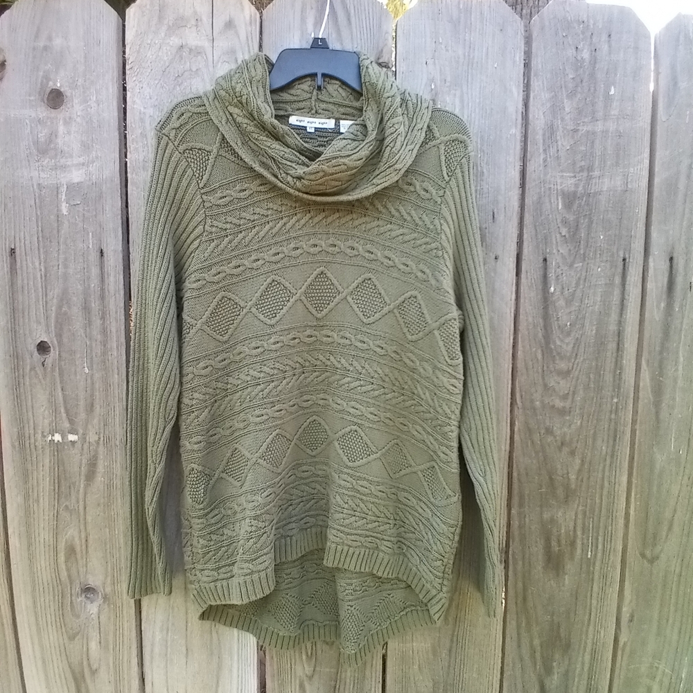 EIGHT EIGHT EIGHT SWEATHER JUNIOR XL GREEN PULLOVER COWL NECK STRETCH PULLOVER